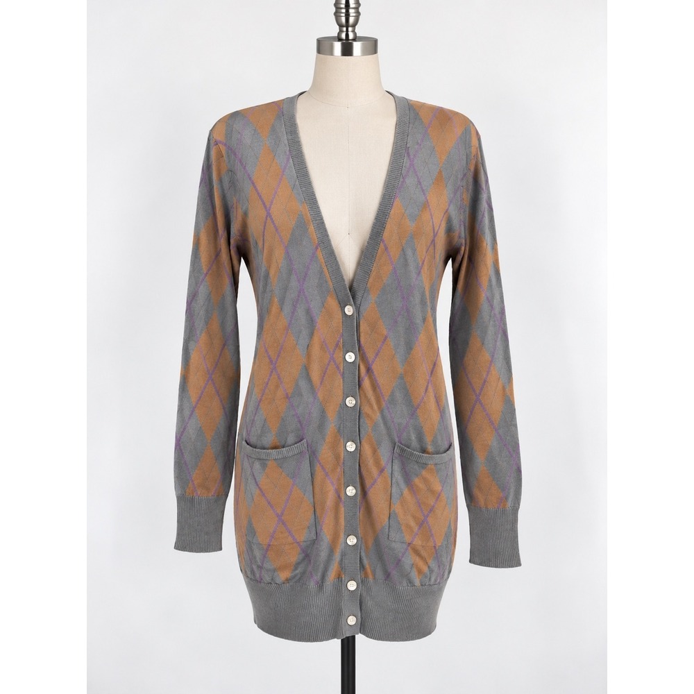 Plenty by Tracy Reese Cardigan Women Medium Grey Argyle Preppy Academia NWT